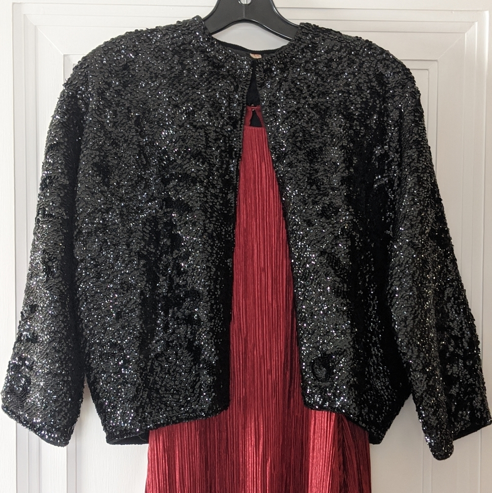 Vintage Black Sequin Crop Jacket